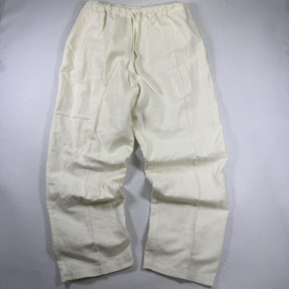 Vintage Caribbean Linen Blend Pants 38x32 Fits 36x31 Cream Relaxed Elastic Waist